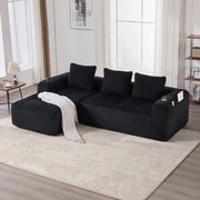 Divano modulare in corduroy con tasche laterali e portabicchieri, cuscini inclusi per soggiorno e studio, nero