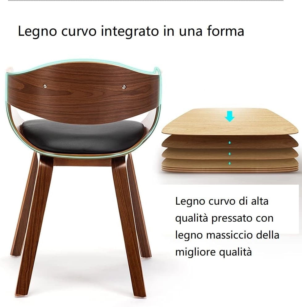 Sedia con Braccioli da Pranzo, Sala, Studio e Soggiorno - Seduta e Schienale Imbottiti, Gambe in Legno Massello (Nero)