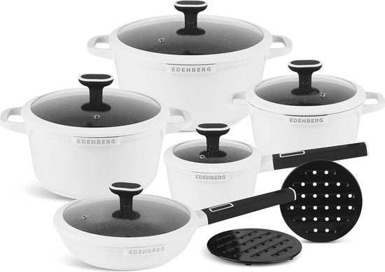 Set di pentole in acciaio inox per induzione, 12 pezzi, con superficie antiaderente, adatta a tutti i tipi di fuoco