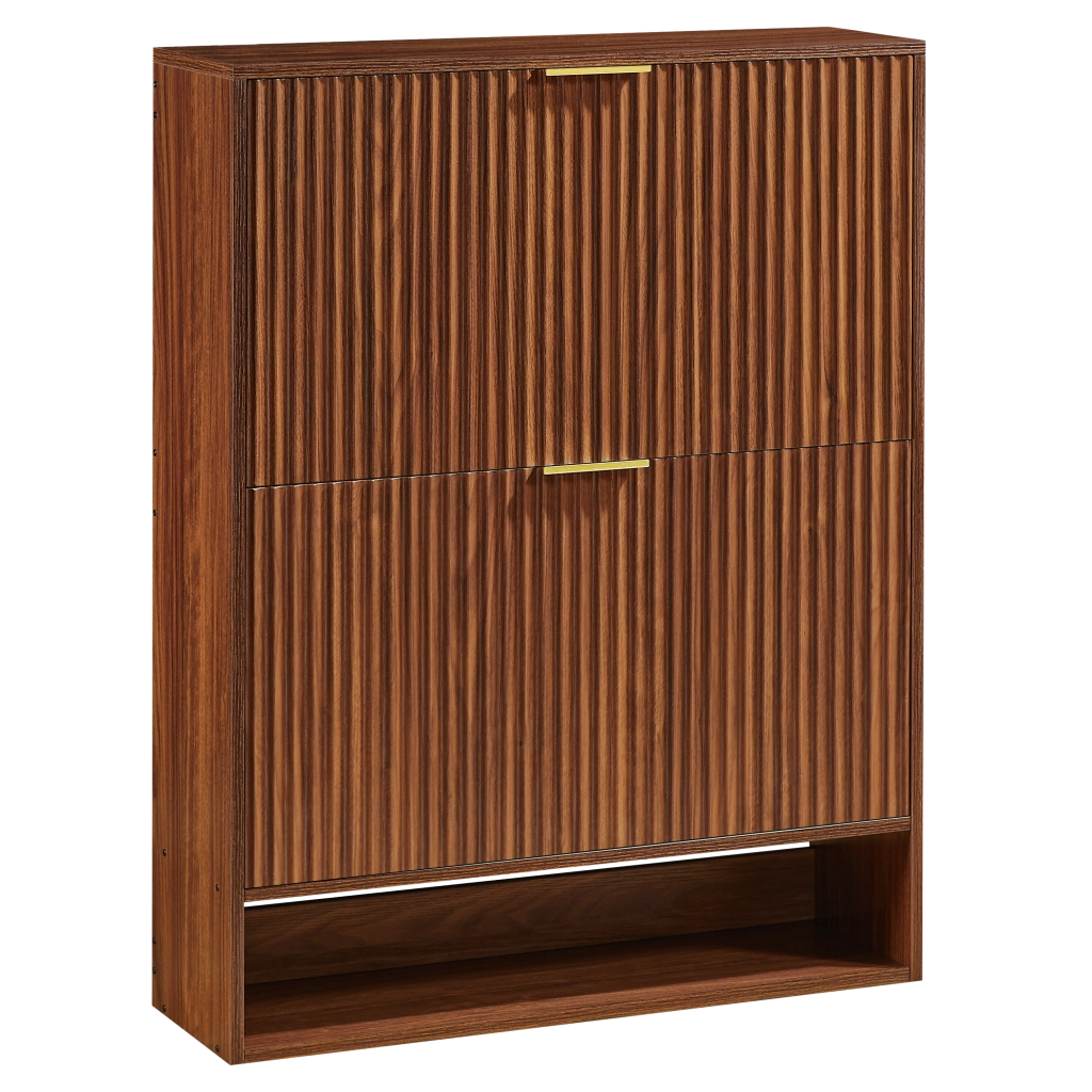 Scarpiera stretta 80 x 24 x 102 cm con frontale a scanalature, colore noce