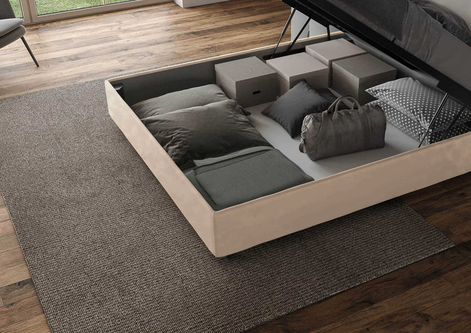 Letto Matrimoniale King Size 180x200 cm Senza Rete Imbottito in Microfibra Agueda Sabbia