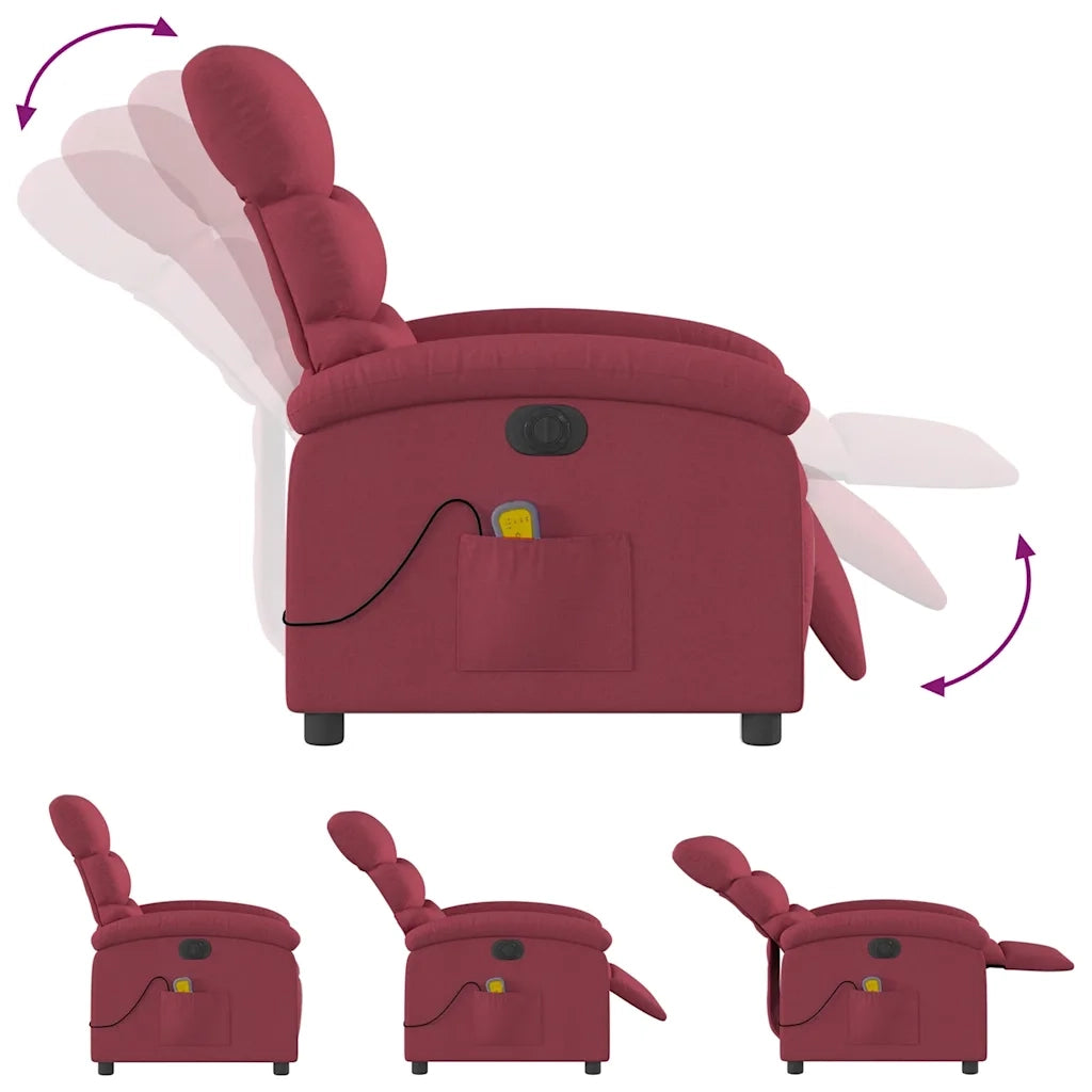 Poltrona Massaggiante | Sedia Relax Reclinabile Elettrica Rosso Vino Tessuto