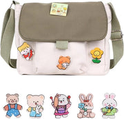 Borsa da Spalla per Ragazze in Lino con 9 Brocchi - Regolabile per Bambine, Ragazze, Donne - 20 x 20 x 5 cm
