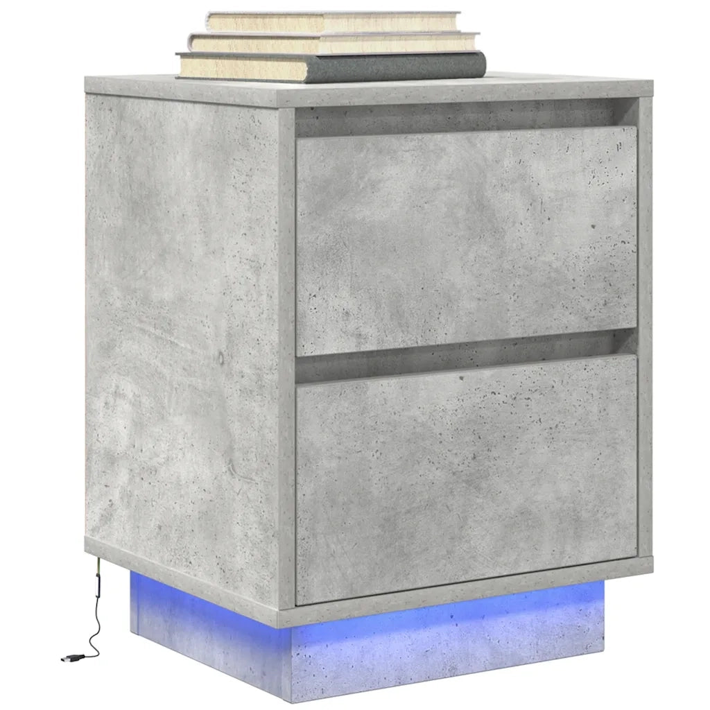 Comodino con Luci LED Grigio Cemento 38x34x50 cm