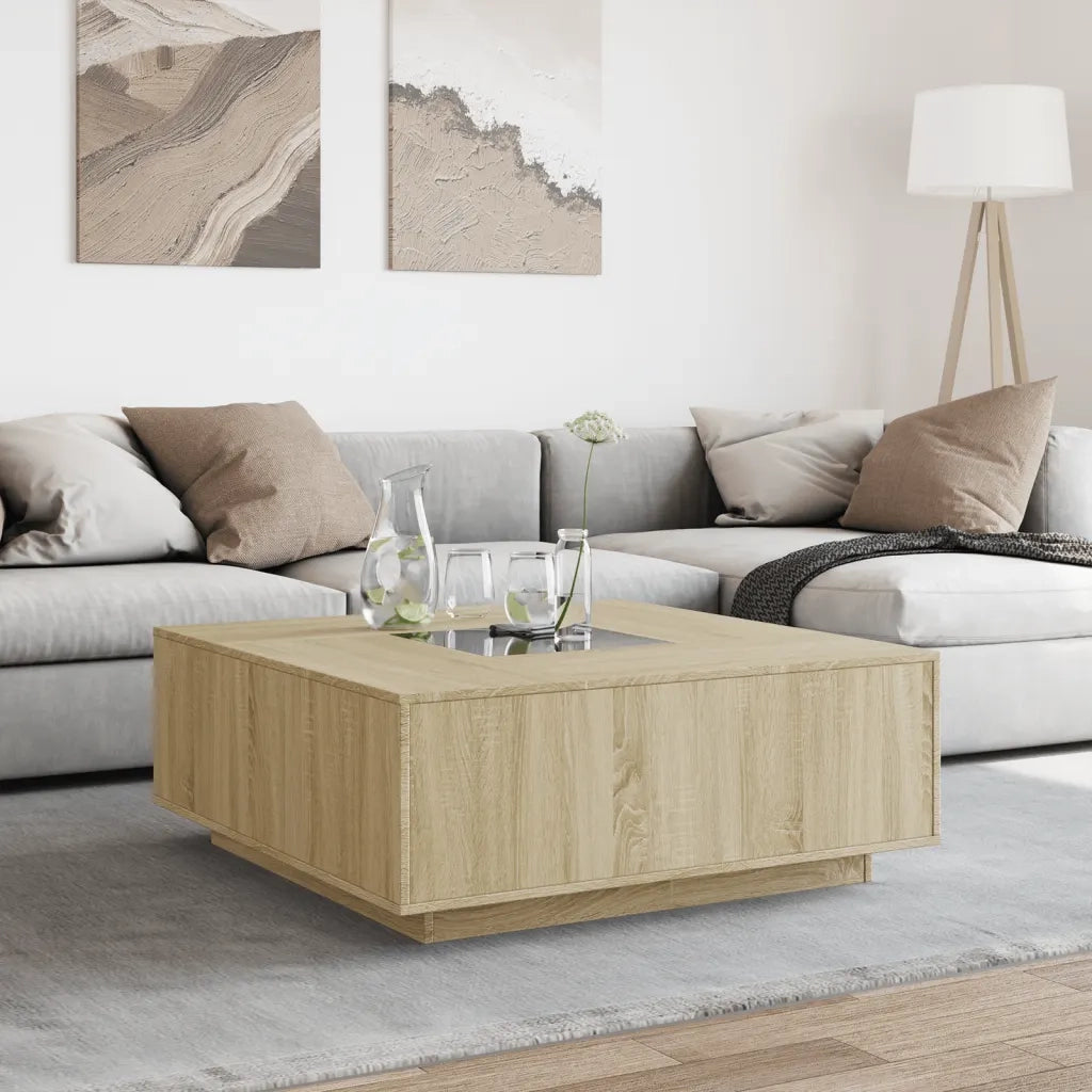 Tavolino da Salotto con LED Infinity Rovere Sonoma 100x100x40cm