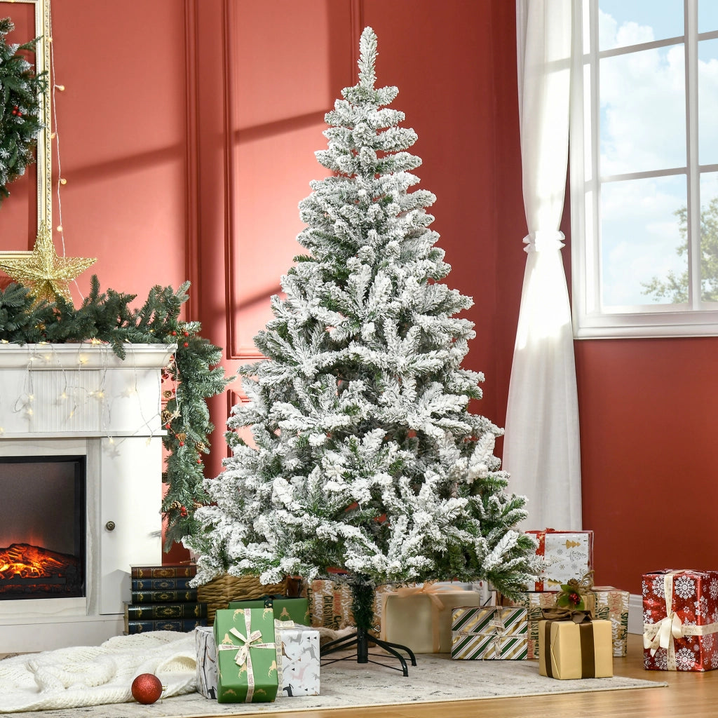 Albero di Natale artificiale, effetto neve, ignifugo, struttura a cerniera, verde/bianco