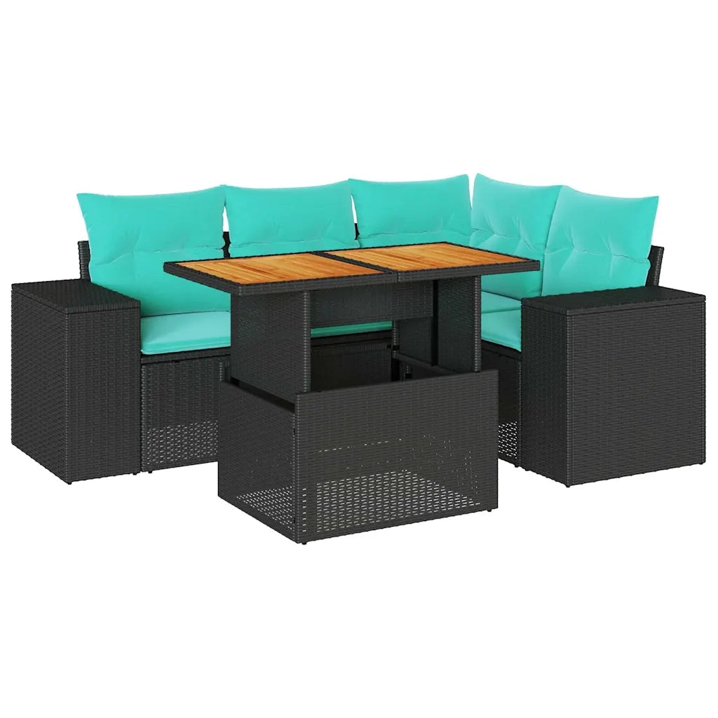 Set Divani da Giardino 5 pz con Cuscini in Polyrattan Nero 3327368