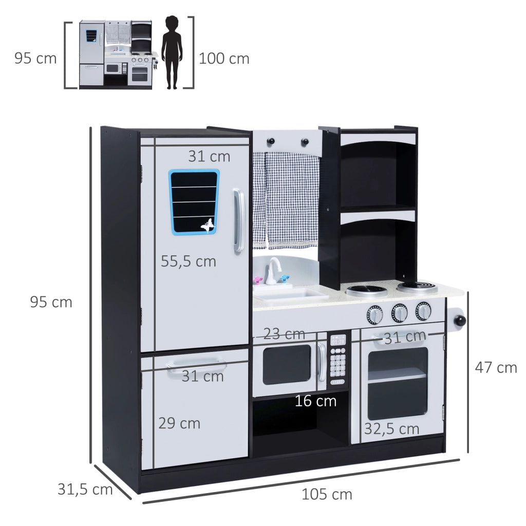 Cucina Giocattolo per Bambini in Legno ¨C zephmum ¨C 105x31.5x95 cm Marrone e Argento con Accessori