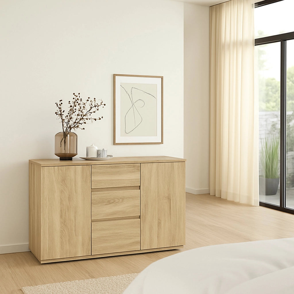 Credenza Zumpano, Buffet da soggiorno, Madia da salotto, Dispensa da cucina, 119x40 h84 cm, Quercia