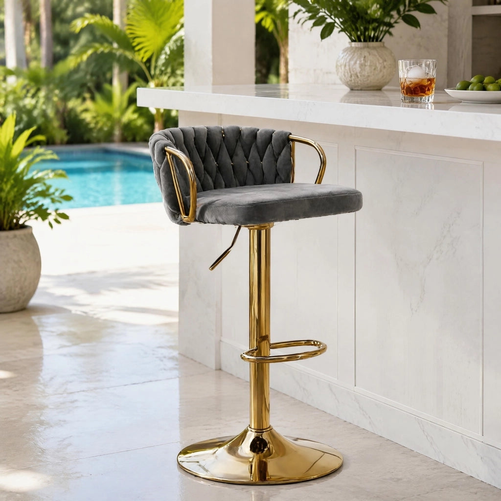 SEDIA BAR Girevole e Regolabile 49,5x77-98x50,5 cm Velluto Grigio Scuro