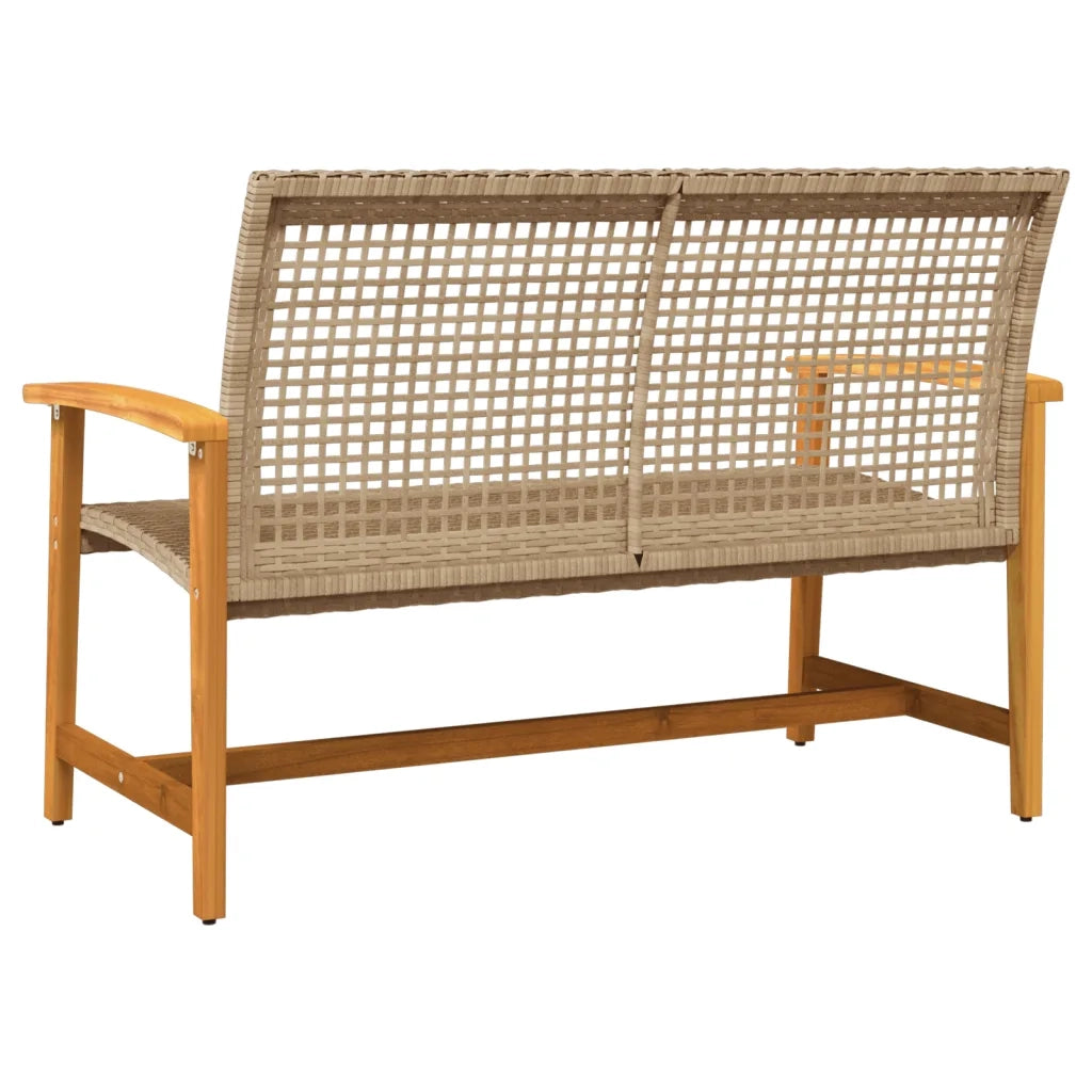 Panca da Giardino Beige 112 cm in Polyrattan e Legno di Acacia