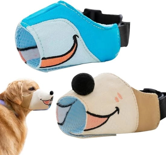 Due pezzi di maschera per cani in tessuto morbido, adattabile e regolabile, misura M, accessori di addestramento per cani, strumenti per la sicurezza dei pet indoor e outdoor, articoli per cani comodi e pratici.