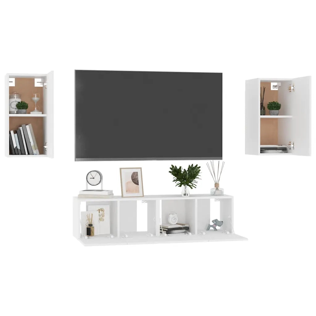 Set Mobili Porta TV 4 pz-Credenza per TV Bianco in Legno Multistrato 680723