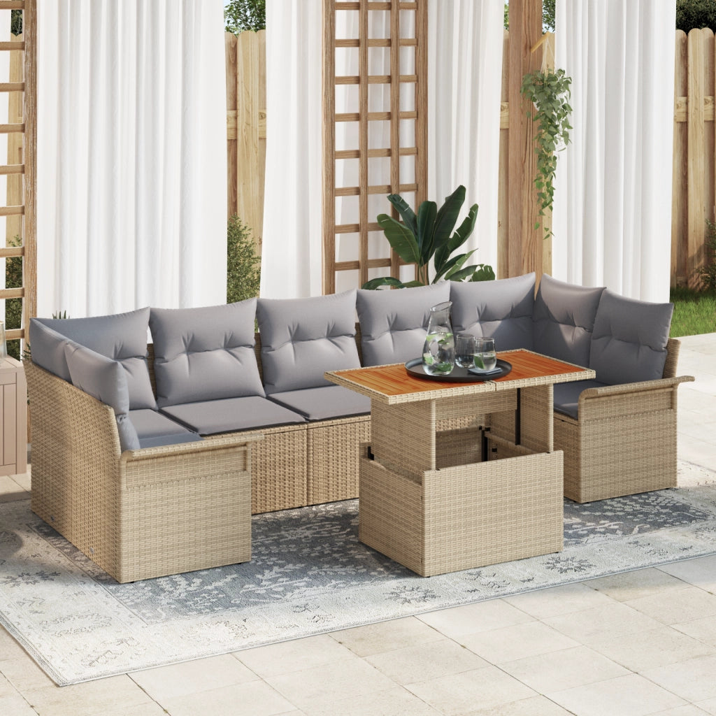 Set di Divani da Giardino  da 8 Pezzi con Cuscini Beige Rattan Polimerico