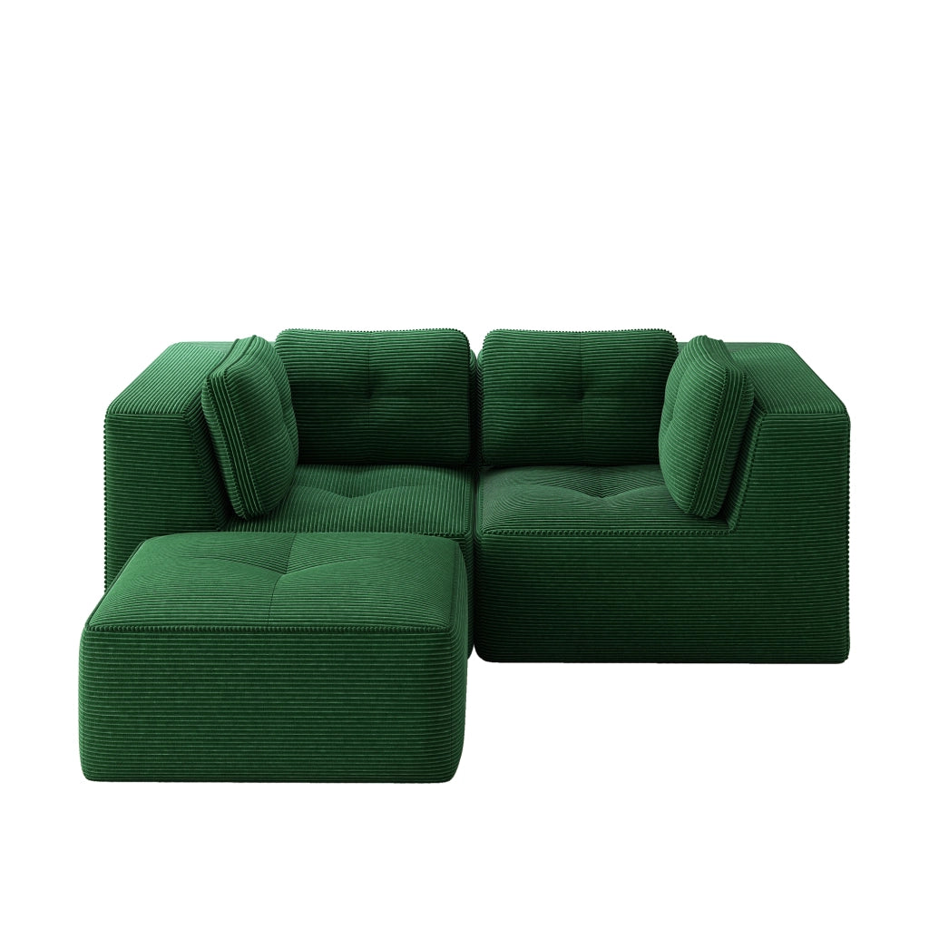 Divano Angolare Modulare 2 Posti con Poggiapiedi ¨C MINIMAL ¨C Tessuto Verde