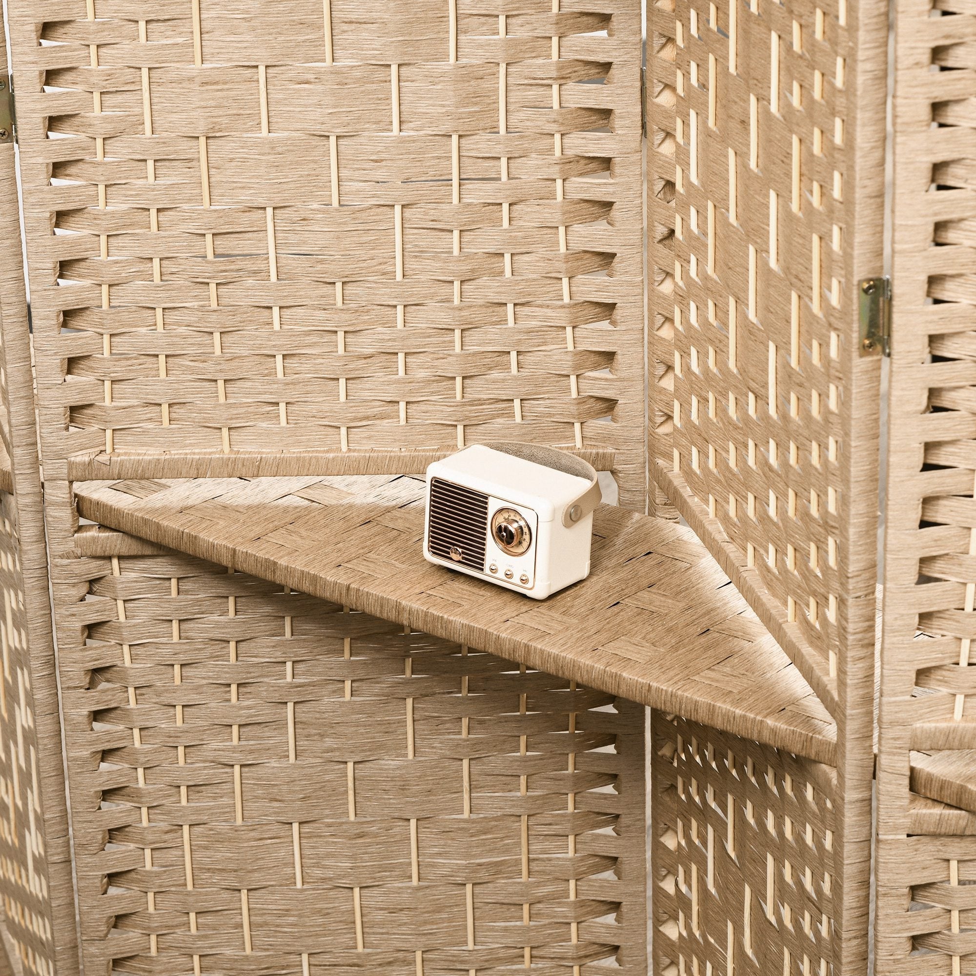 Paravento a 4 Ante Pieghevole con Mensole 160x170 cm Legno di Pino