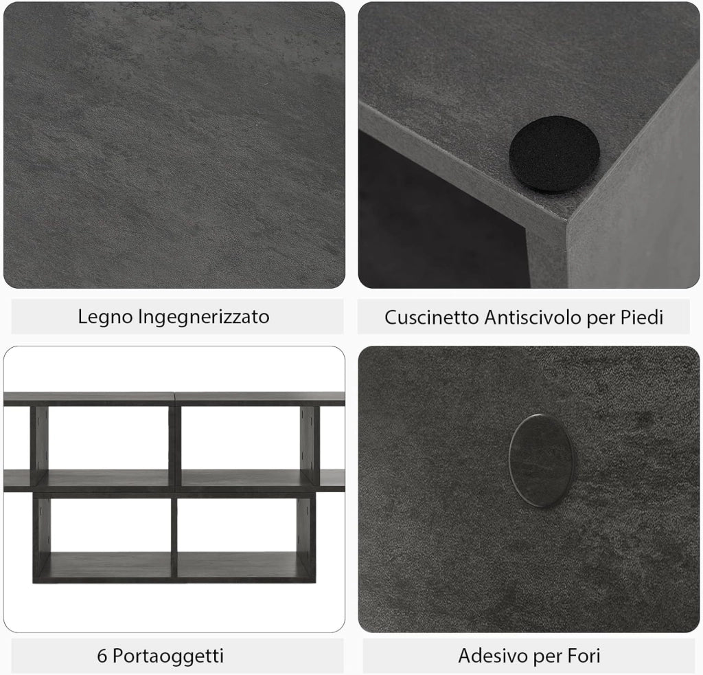 Mobile Porta TV Combinabile con Ripiani Aperti, per TV Fino a 65 Pollici, Mobile TV di Legno per Camera da Letto, Soggiorno, Capacità di Carico Massima 80 kg, 134-180 x 30 x 43 cm (Grigio)