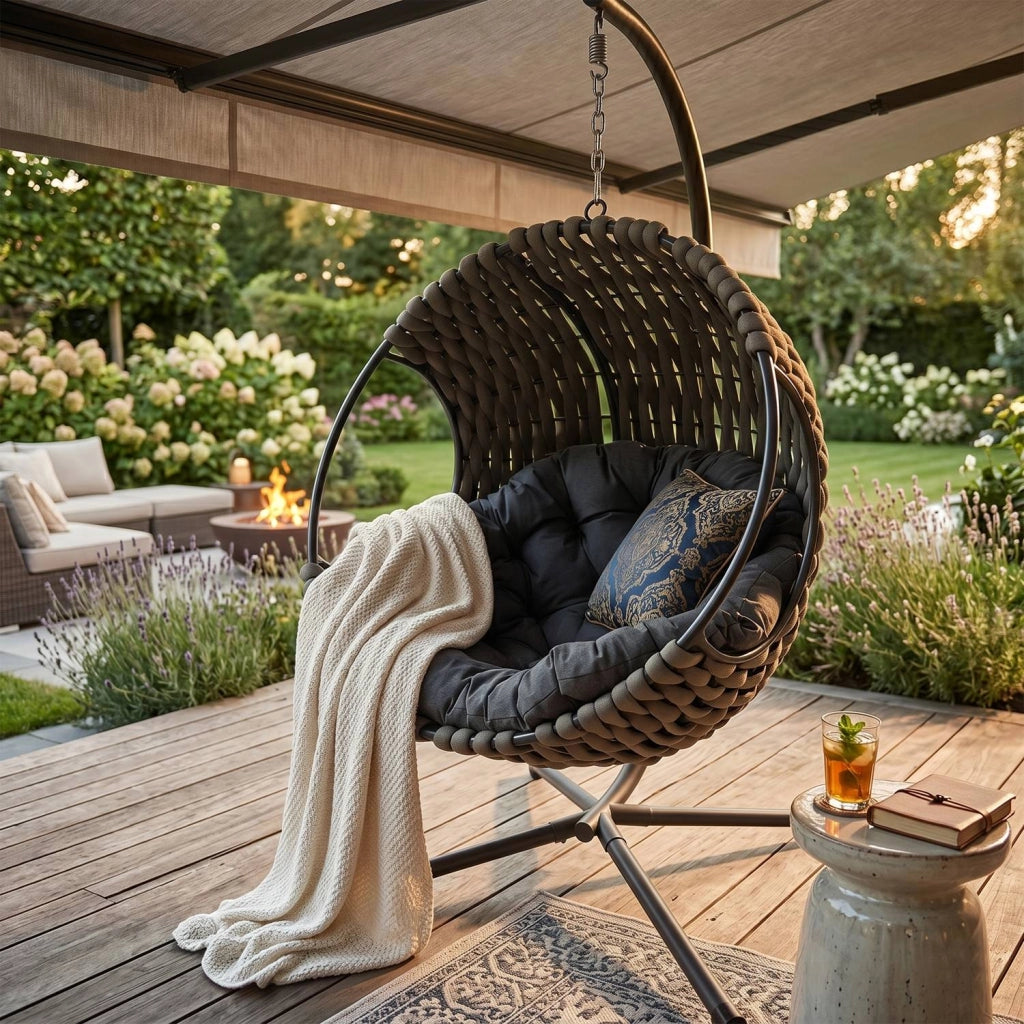 Poltrona Sospesa ITACA da Giardino con Cuscino Impermeabile, Struttura in Acciaio Zincato e Design Moderno Outdoor