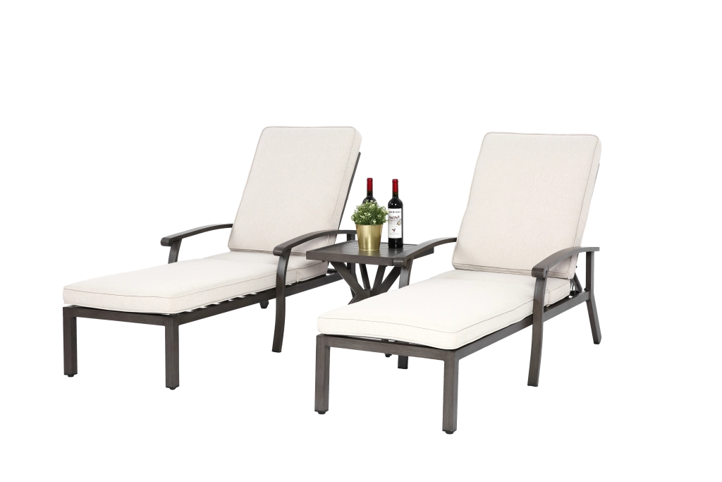 OKWISH Lettino Prendisole Reclinabile a 5 Posizioni con Cuscino, Chaise Longue da Esterno in Alluminio Beige 204 × 58 × 100 cm