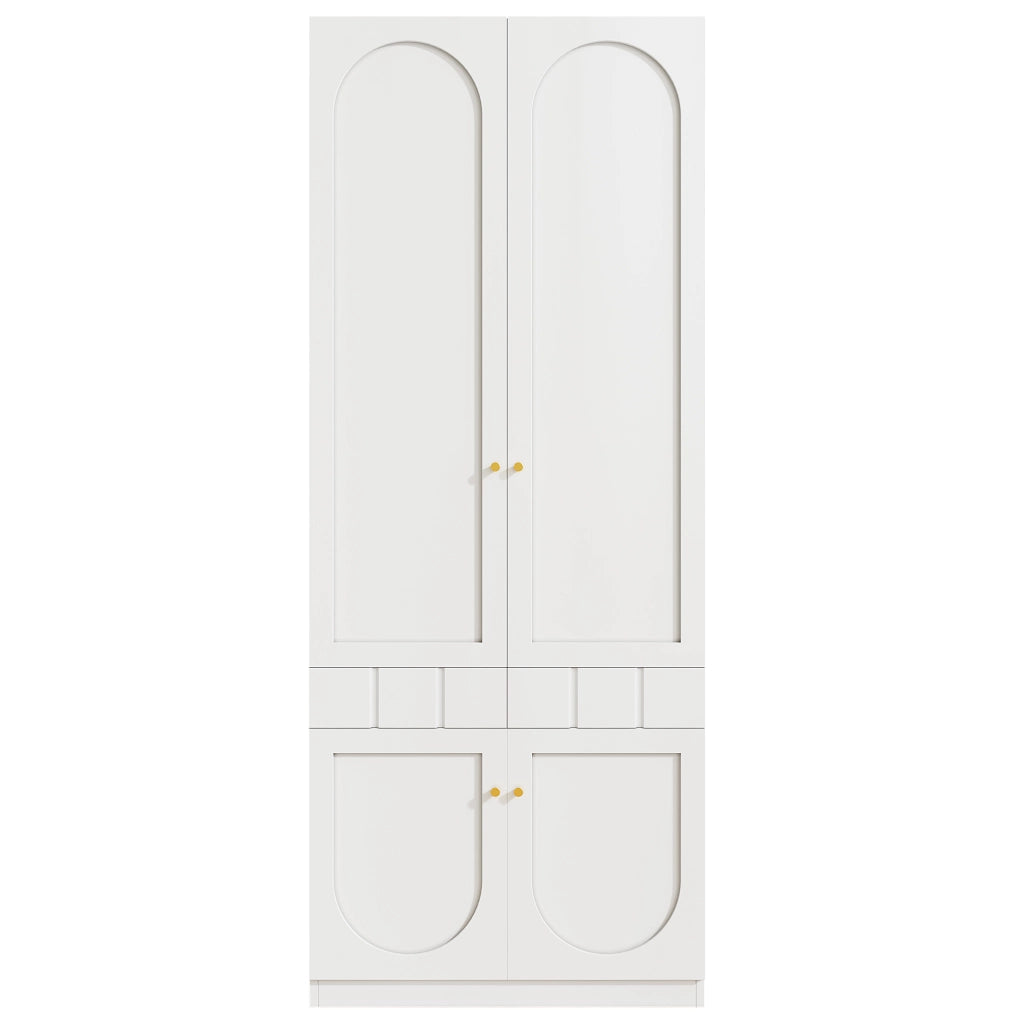 Armadio per bambini, 2 cassetti, ripiani, maniglie in metallo, 80??50??200 cm, bianco