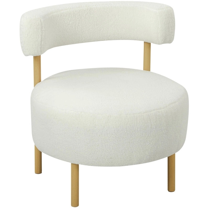 Poltrona lounge in bouclé crema con gambe effetto legno