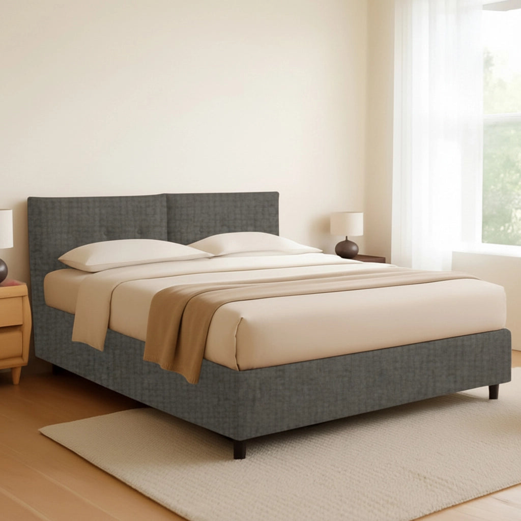 Leeds, Letto Piazza e Mezza Sfoderabile Made in Italy, Grigio Tortora