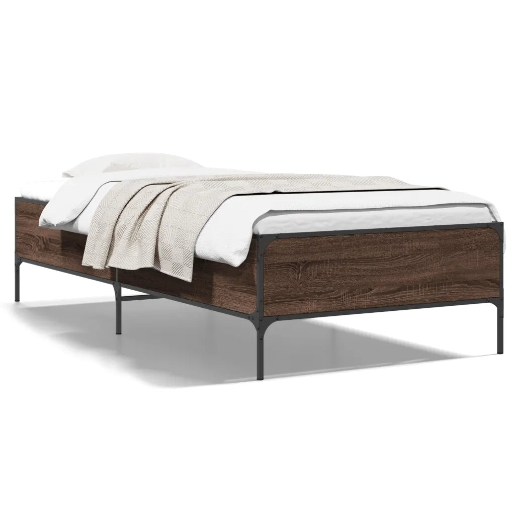 Giroletto-Struttura Letto Rovere Marrone 75x190 cm Legno Multistrato e Metallo 771176