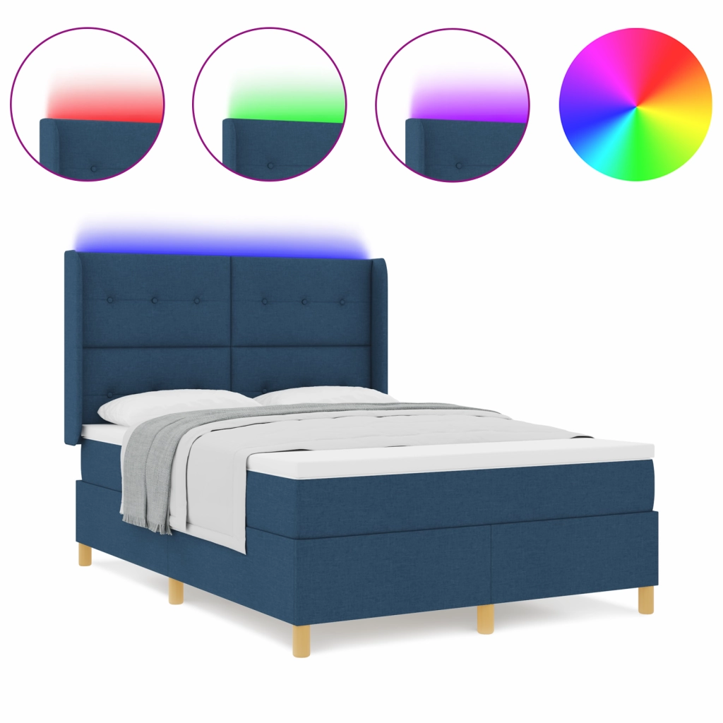 Letto Box Spring  con Materasso e LED Blu 160x200 cm Tessuto