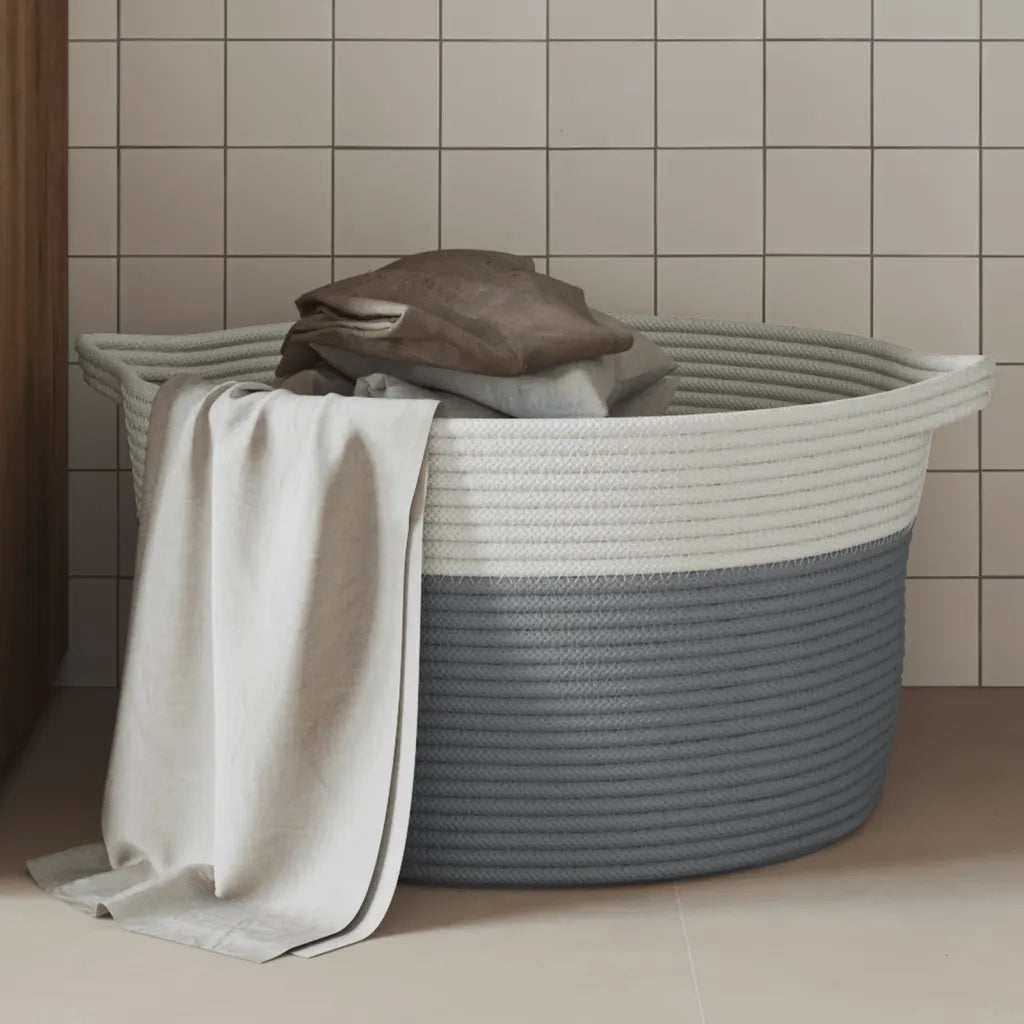 Cestino Portaoggetti Grigio e Bianco ?40x25 cm in Cotone CFW5383304
