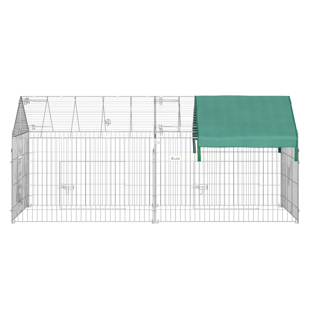 Area giochi pieghevole con copertura impermeabile e due porte in acciaio per piccoli animali verde 220 × 103 × 103 cm