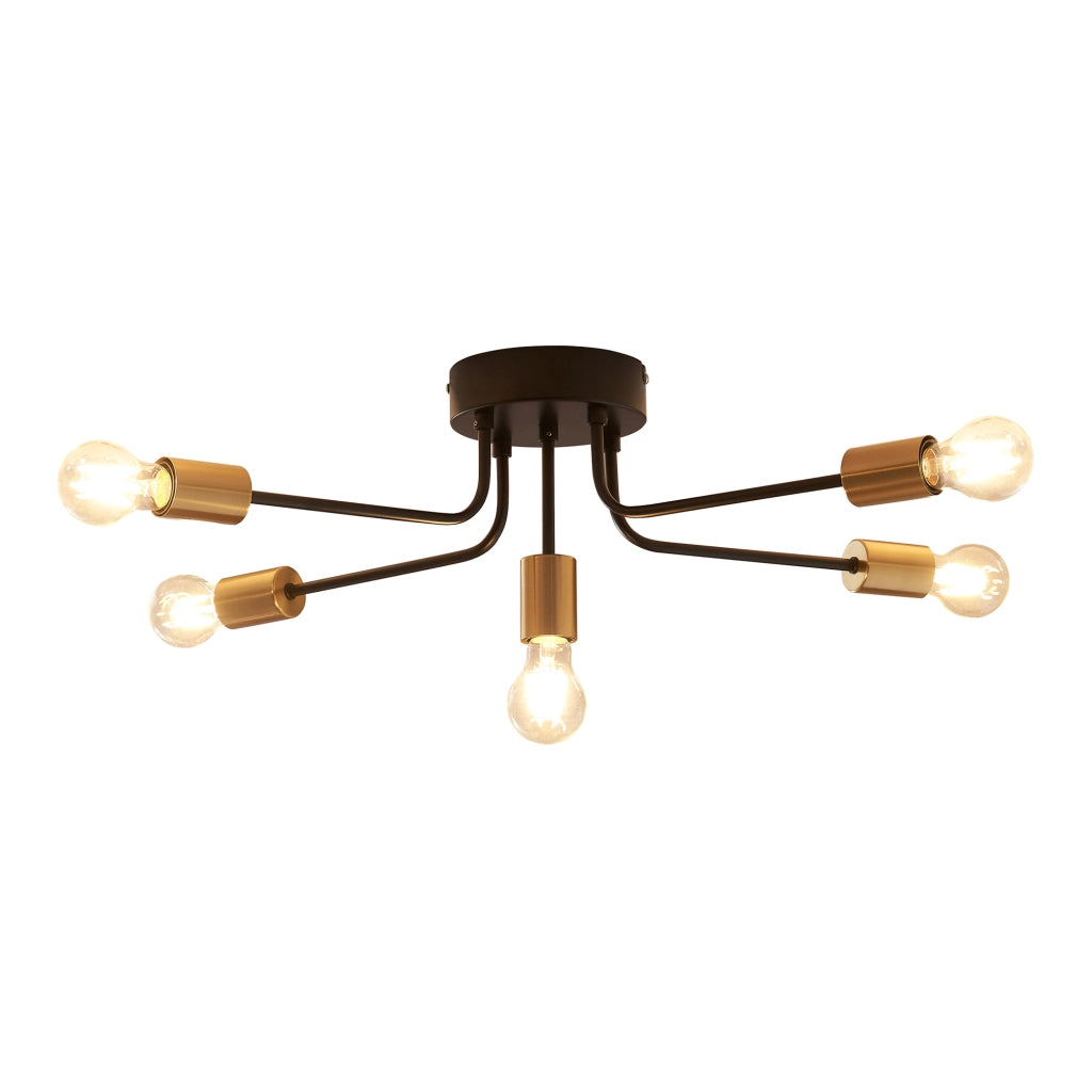 Lampada da Soffitto Benfleet con 5 Bracci in Metallo Nero con Attacchi Ottone lux.pro