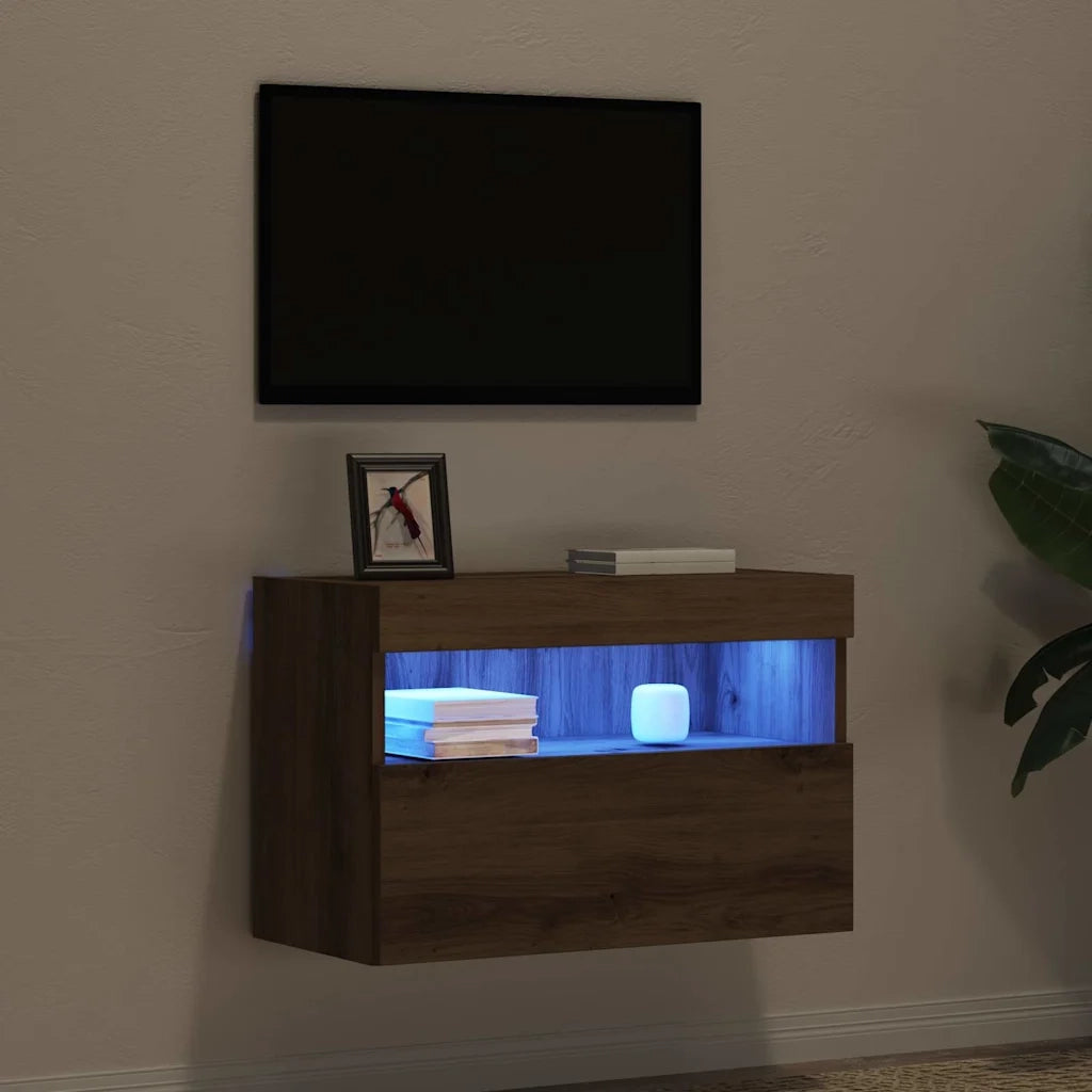 Mobile TV da parete con LED rovere artigianale 60 x 30 x 40 cm 862208
