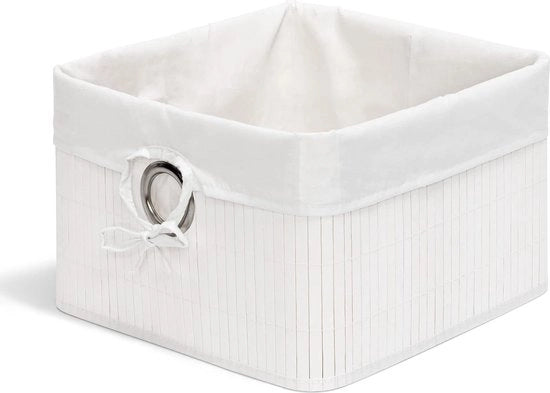 Cassa di archiviazione con tessuto di bambù - Accessori decorativi e giocattoli per in cassetti - HBD: ca. 20x31x31 cm - bianco