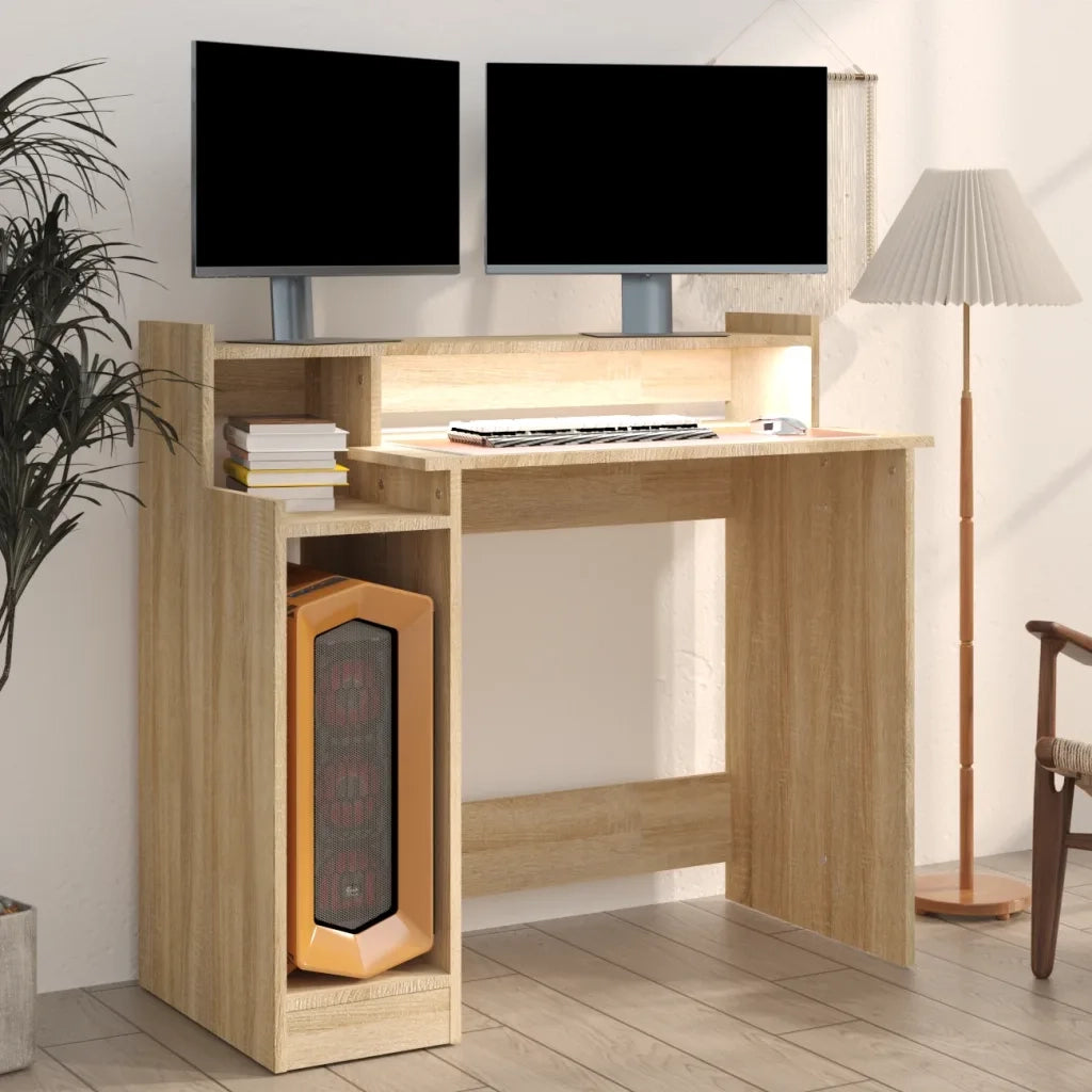 Scrivania | Tavolo da Ufficio con Luci LED Rovere Sonoma 97x45x90 cm in Multistrato