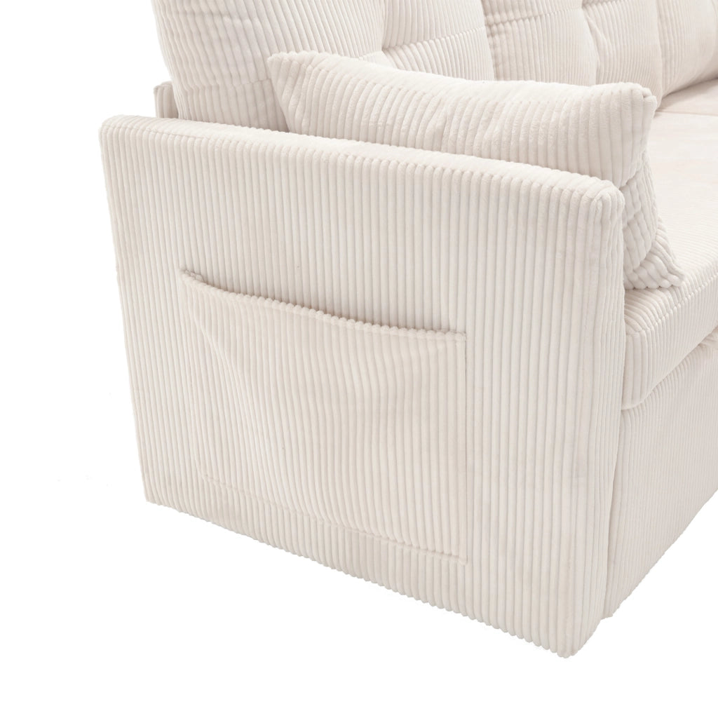 Divano letto modulare in corduroy con contenitore, seduta intercambiabile e cuscini inclusi