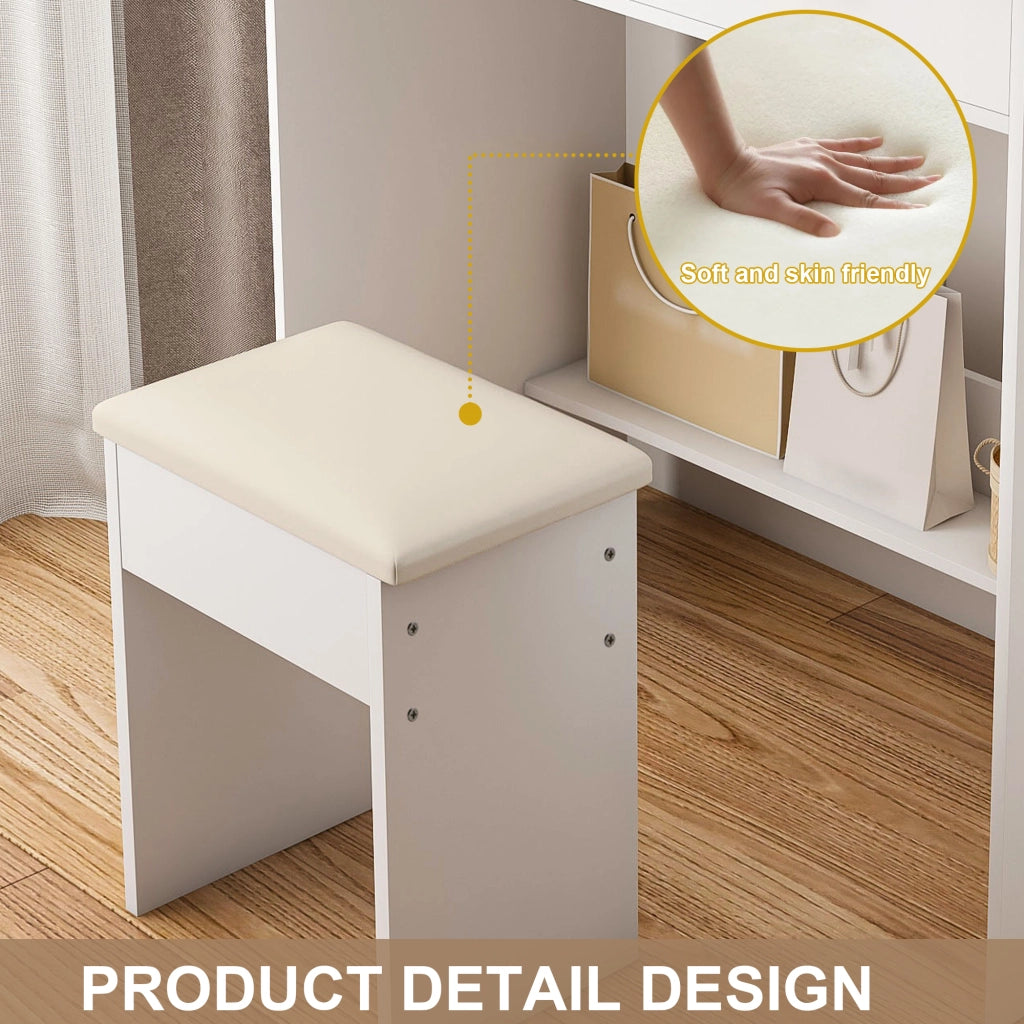 Scrivania Toeletta con Specchio LED e 4 Cassetti ¨C MINIMAL ¨C Bianco, 80x40x137 cm