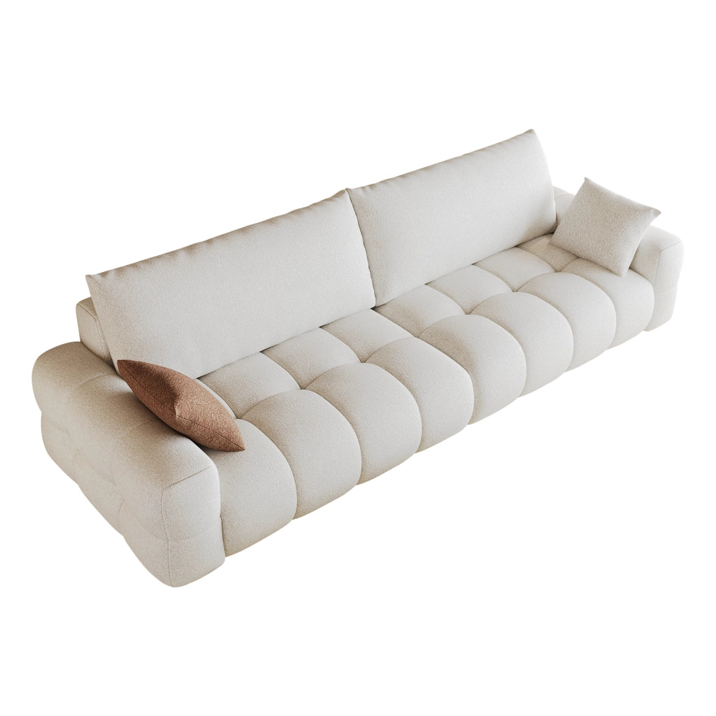 Divano modulare con chaise longue e seduta profonda - in tessuto - bianco crema