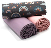 Set di tessuto in cotone 1,5m design + 2x selezione di tessuto 100% cotone a colori coordinati (Set04 Grigio Pastello Arcobaleno)