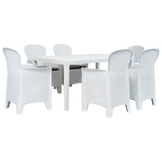Set Pranzo da Giardino 7 pz in Plastica Stile Rattan Bianco cod mxl 37741