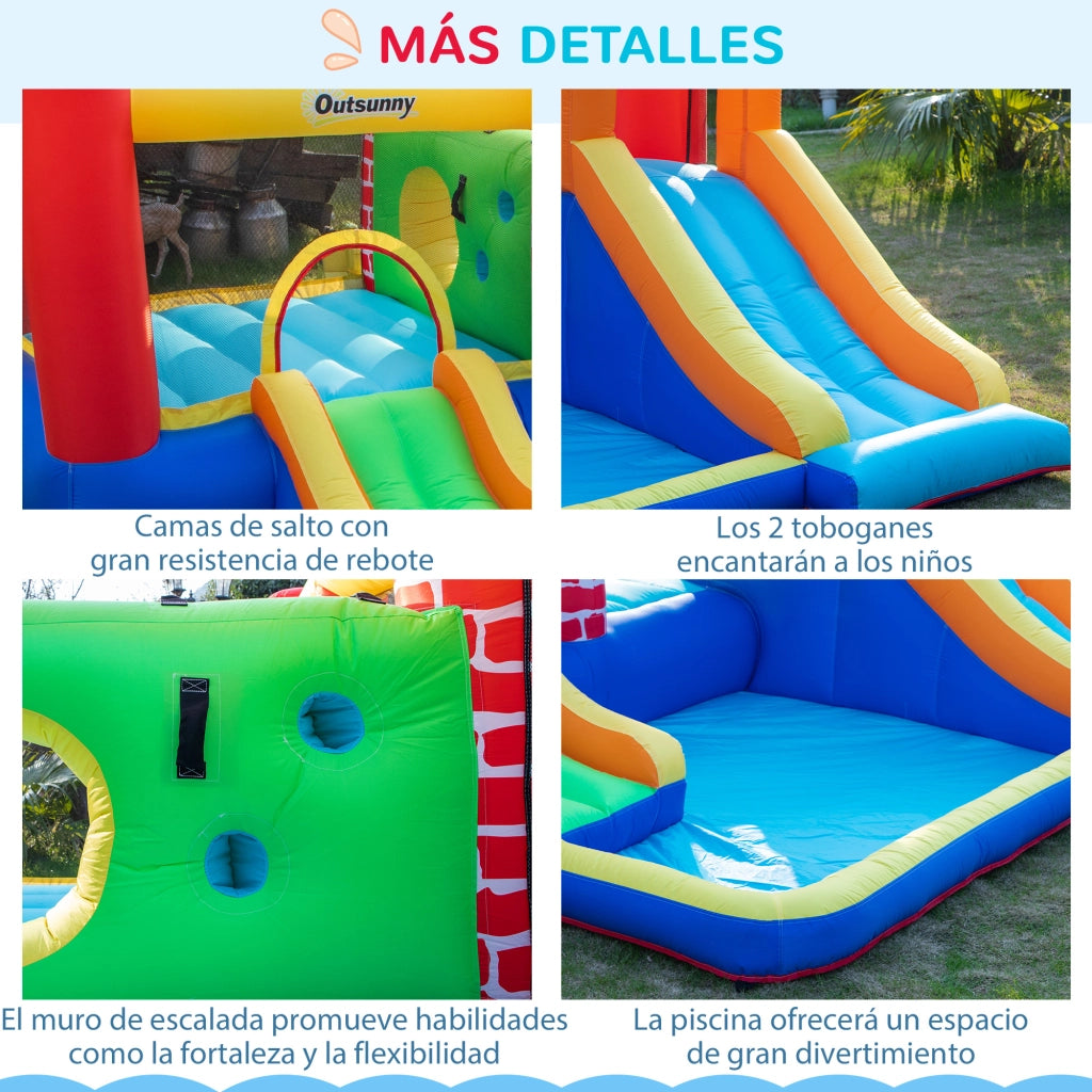 Letto a castello gonfiabile con 2 scivoli e piscina ¨C zephmum ¨C multicolore 380x370x230 cm