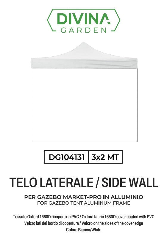 Telo laterale 3x2mt bianco impermeabile ricambio per gazebo richiudibile Market-Pro