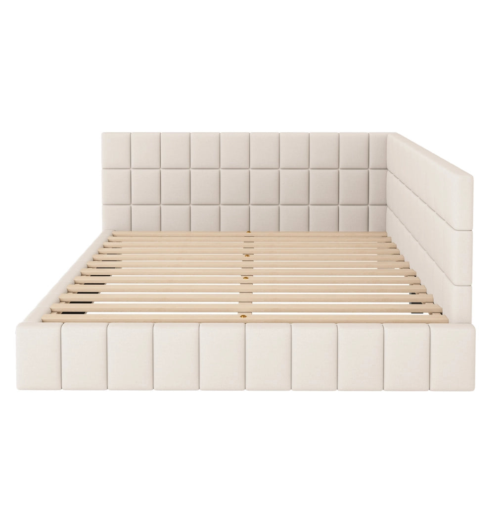 Letto da giorno imbottito 160x200 cm in tessuto; beige; con rete a doghe