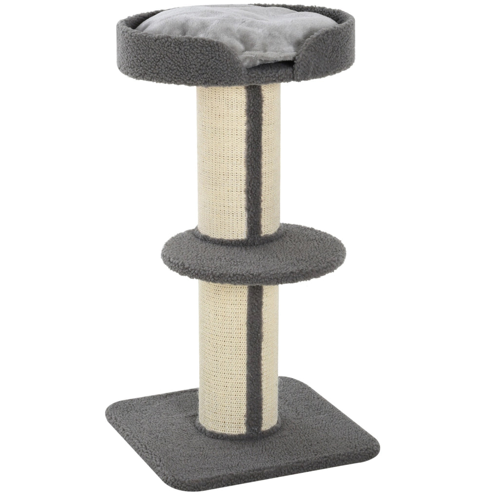 Tiragraffi per gatti con piattaforme, sisal e cuscino grigio
