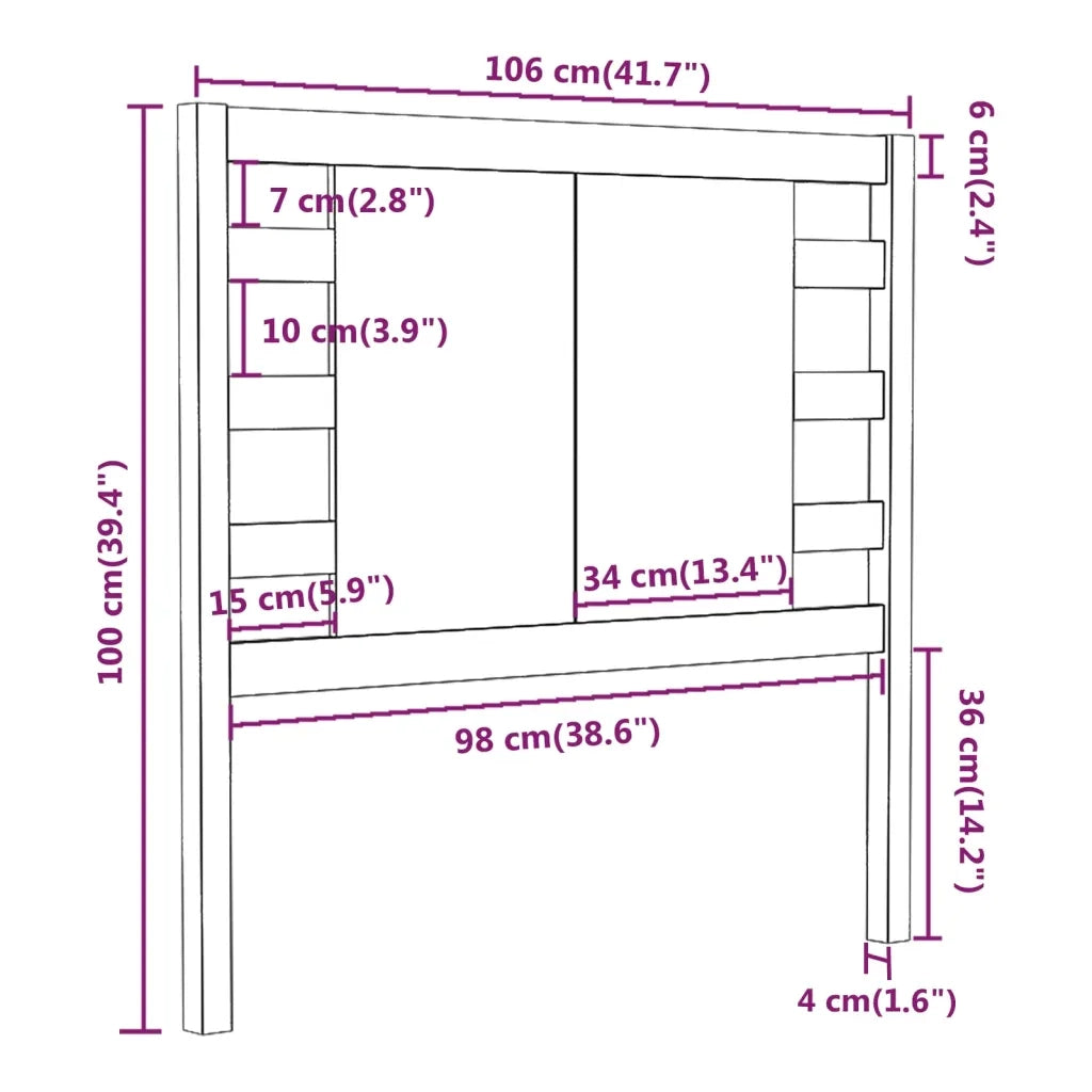 Testiera | Testata per Letto Nera 106x4x100 cm in Legno Massello di Pino