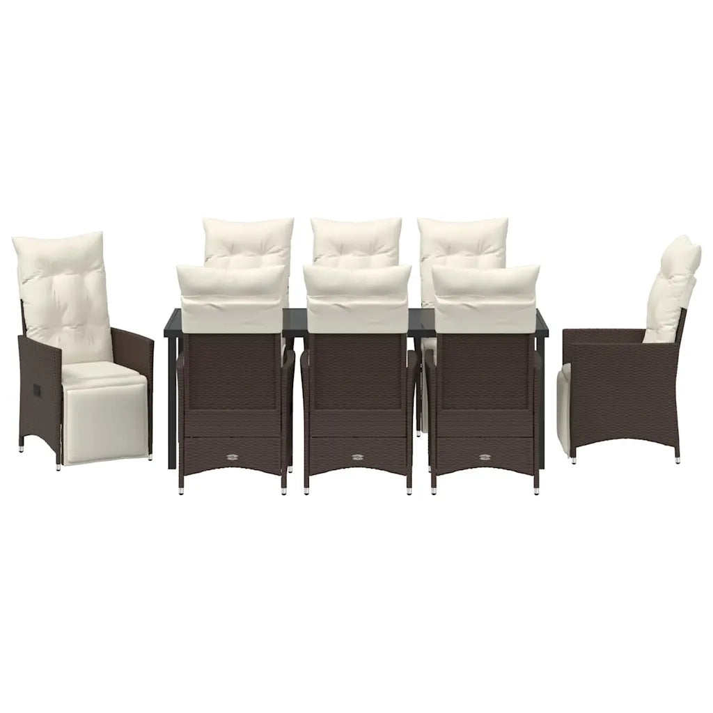 Set da Pranzo per Giardino con cuscino 9 pcs Marrone polyrattan 3379575