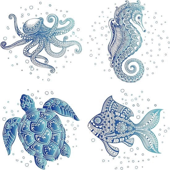 Sticker per Parete Stagni Acqua Resistente - Octopus Pesce - 4 UNID 163 cm - Per Camera da Letto Bagno.