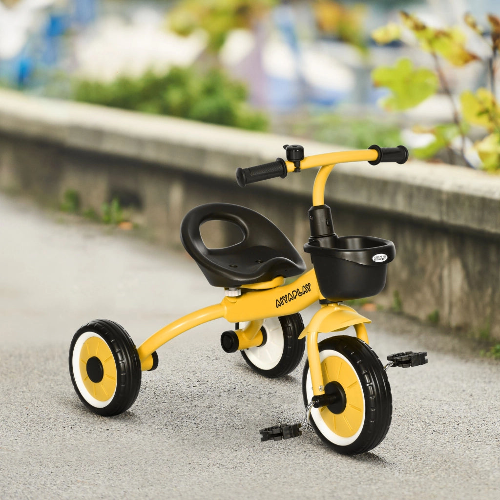 Triciclo per Bambini da 2-5 Anni con Seduta Regolabile e Campanello, 70.5x50x58cm, Giallo