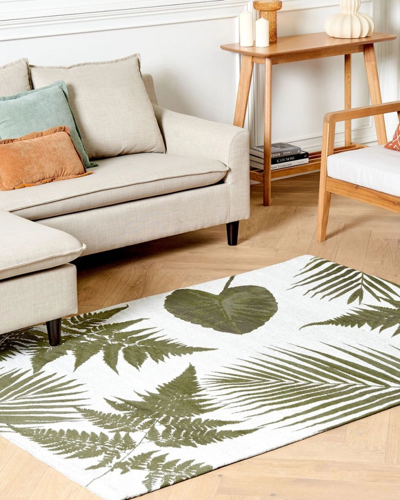 Tappeto verde in cotone con motivo a foglie  per soggiorno 140 x 200 cm Rustico Boho