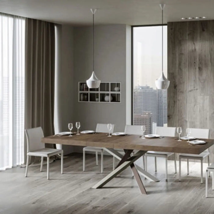 Tavolo allungabile 200/304x90 cm Volantis Premium colore noce gambe multicolore 4/C