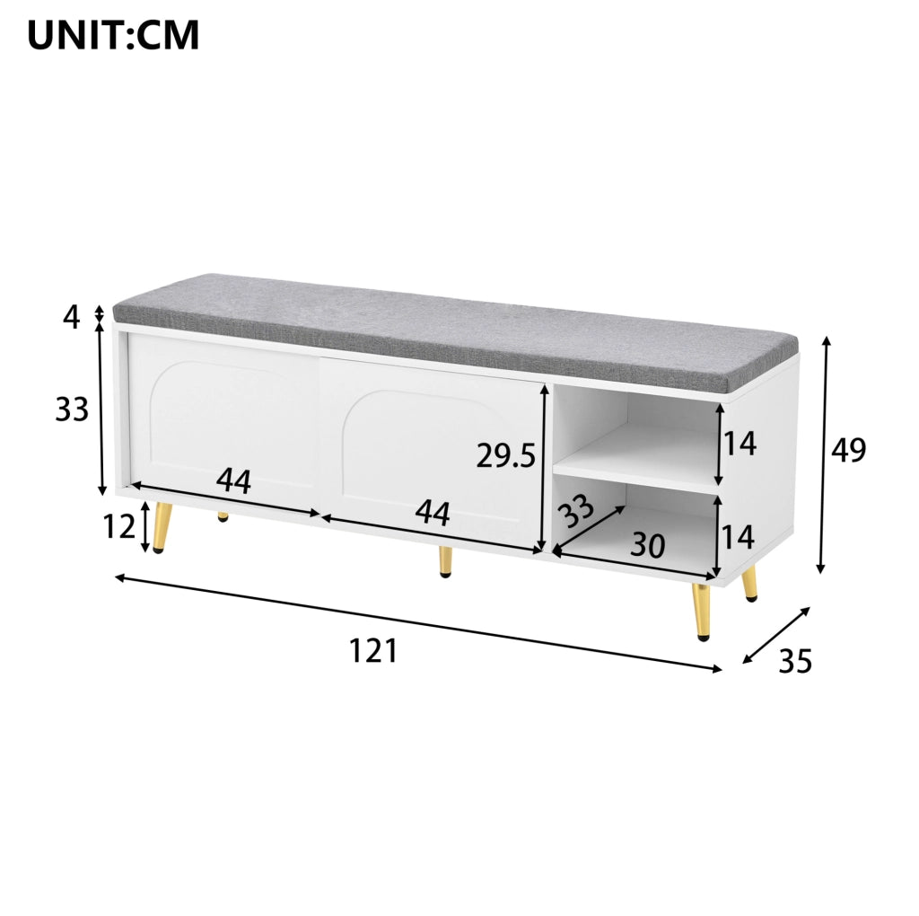 Panca portascarpe da ingresso con spazio contenitore; 121x35x49 cm; bianco